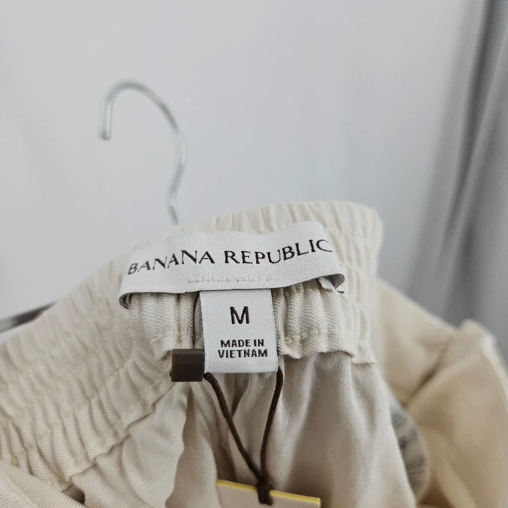 Banana Republic Linen Blend Wrap Wide Leg Lagenlook Pants Ivory Tie Waist NWT M